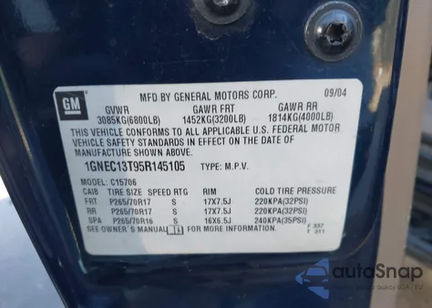 2005 Chevrolet Tahoe Lt из США, поврежденный, VIN 1GNEC13T95R145105